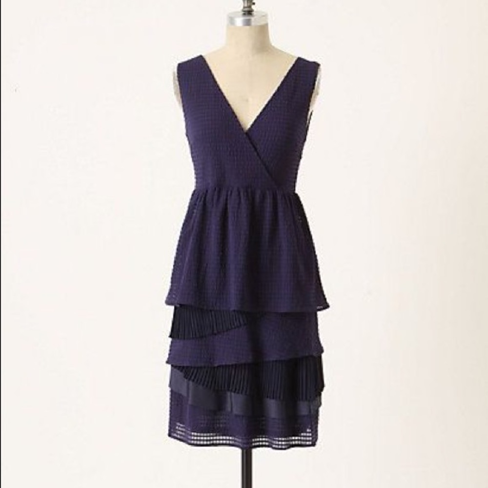 Anthropologie Ric Rac Tonal Gingham Tiered Dress - Gem